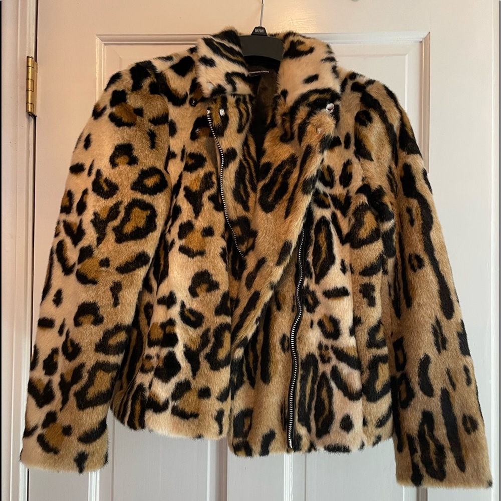 INC Faux Fur Leopard Jacket in Petite Medium
